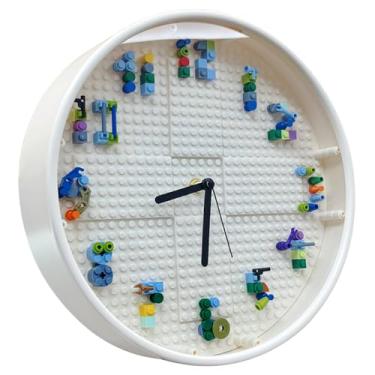Imagem de lycnufrewolf Relógio de bloco de montar faça você mesmo, relógios de parede infantis, decorações de quarto infantil, decoração de parede para salas de jogos e quartos de crianças, estilo criativo