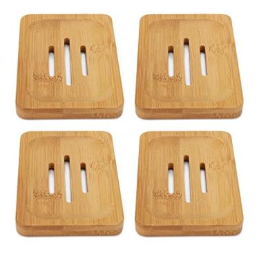 Imagem de Generic Saboneteira de Bambu Elegante, Resistente à água, Suporte de Sabonete para Banheiro, Cozinha, Hotel, Conjunto de 4 Peças