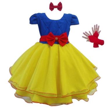 Imagem de Vestido Infantil E Juvenil Menina Branca de Neve Festa Fantasia Curto 