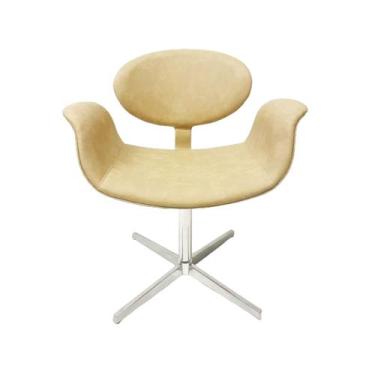 Imagem de Cadeira Tulipa Bege Estofada com Braço base Giratória em Alumínio - Po