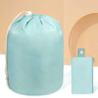 Imagem de Bolsa de cosméticos para mulheres, bolsa organizadora de maquiagem com cordão, bolsa de higiene pessoal, bolsa de maquiagem de barril de grande capacidade, Verde, Bolsa de maquiagem