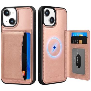 Imagem de Uppuppy Capa para iPhone 14 Plus com carteira – Compatível com MagSafe Women Girls Cute Aesthetic Unique Design Suporte de cartão de crédito de couro para Apple 14 Plus, ouro rosa
