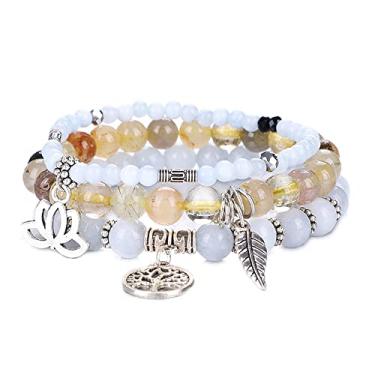 Imagem de UEUC Pulseiras Tree of Life Yoga Healing Stone (Árvore da vida), conjunto de pulseira de pedra de chacra de lótus multicamadas, pedra natural de cristal ansiedade, para mulheres alívio do estresse, Pedra, Pedra