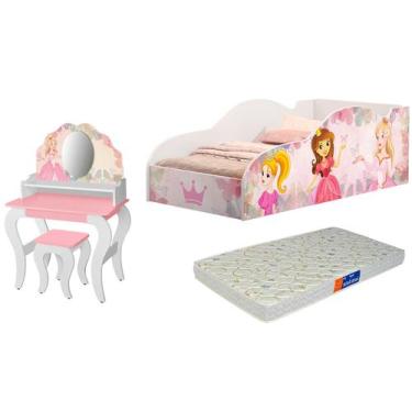 Imagem de Quarto Infantil Meninas com Cama Penteadeira Banqueta e Colchão - Loja