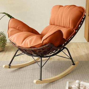 Imagem de Cadeira de balanço acolchoada de vime para ambientes externos, cadeira de balanço para pátio, cadeira de balanço interna e externa, para quarto, sala de estar, pátio, varanda, jardim, deck gramado