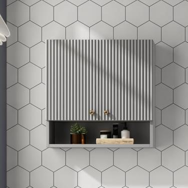 Imagem de Armário de banheiro de luxo leve moderno - Armazenamento montado na parede, armário lateral estreito para artigos de higiene e cosméticos, armário de parede de cozinha elegante, design que economiza
