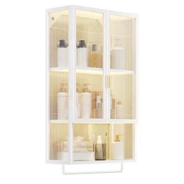 Imagem de Armários de parede de metal para armazenamento de banheiro e despensa, armário sobre o vaso sanitário com toalheiro, suporte de exibição preto/branco, ideal para organização de banheiro e sala de