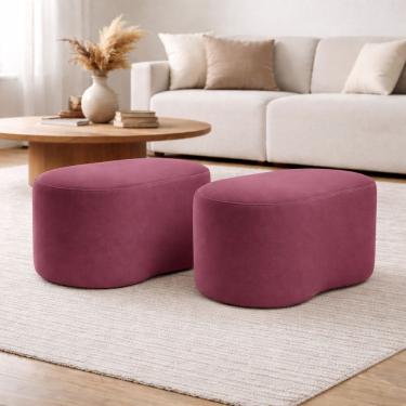 Imagem de Kit 2 Puff Orgânico Curvo Feijão Sala Redondo Confortável Moderno Suede Rose