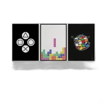Imagem de Kit 3 Quadros Gamer Cubo Mágico Tetris 33X24Cm