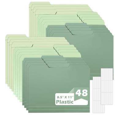 Imagem de Pacote com 48 pastas de arquivo coloridas pastas de arquivo verdes de plástico tamanho carta 1/3 abas cortadas pasta de arquivo com etiquetas adesivas Pastas de arquivo Manila 21 x 28 para documentos