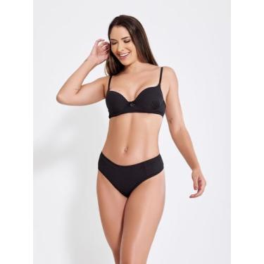 Imagem de Conjunto lingerie calcinha fio duplo e sutia canelado com bojo e pinge
