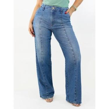 Imagem de Calça Feminina Alta Wide leg 100% Algodão Jeans Friso Anticorpus-Feminino