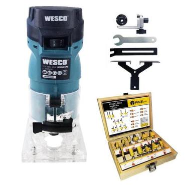 Imagem de Tupia Laminadora Wesco ¼, 500W, 35mil RPM com 12 Fresas Profissional  
