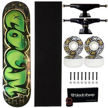 Imagem de Skate Wood Light Maple Montado 8.0 Grafitado Verde Roda Next-Masculino