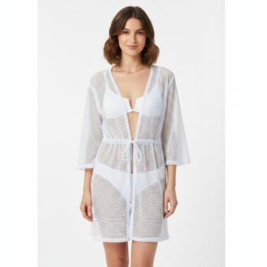 Imagem de Saída De Praia/ Kimono Em Renda De Arrastão Moda Verão - Corpo Dourado