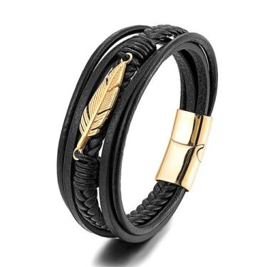 Imagem de Bracelete Pulseira Masculino Couro Luxuoso Minimalista Folha - VINKIN,