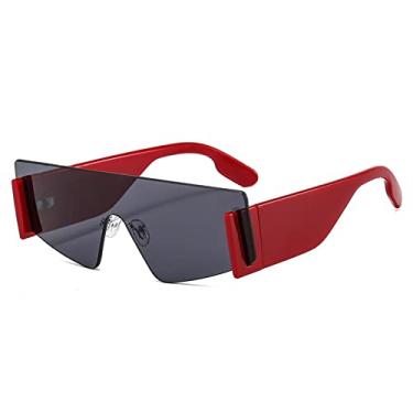 Imagem de Óculos de sol grandes sem aro quadrado feminino masculino tamanho grande retrô designer de uma peça retangular óculos de sol uv400 óculos feminino, vermelho, um