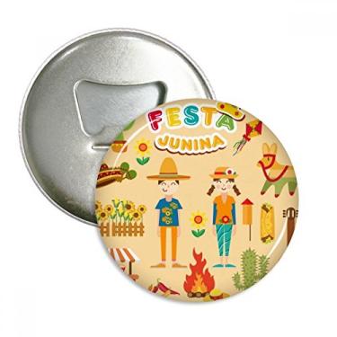 Imagem de Ilustração de festival de guitarra de cacto de fogo sorridente abridor de garrafas ímã de geladeira emblema multifuncional