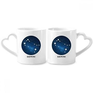Imagem de Conjunto de canecas de porcelana para casais, símbolo do zodíaco, constelação de gêmeos, coração e coração