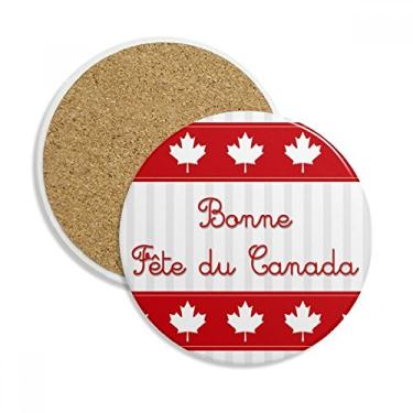 Imagem de Maple Leaf Happy Canada Day Caneca de porta-copos com slogan vermelho pedra absorvente de proteção de mesa