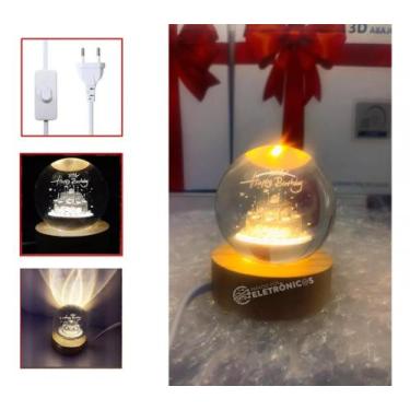Imagem de Luminária Abajur Led 3D De Mesa Decorativa Bola De Cristal 61300 - Emb