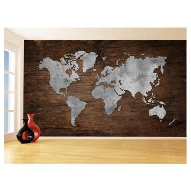 Imagem de Papel De Parede 3D Mapa Mundi Madeira Concreto 3,5M Nmu67