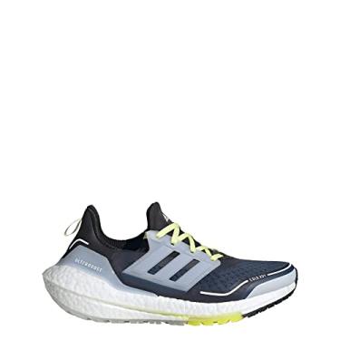 Imagem de adidas Tênis de corrida feminino Ultraboost 21, Azul-marinho/azul-auréola/amarelo pulsado, 9.5
