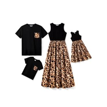 Imagem de PATPAT Conjunto de vestidos maxi e camisetas de manga curta com estampa floral e estampa floral combinando para a família, Leopardo preto, Small