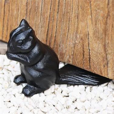 Imagem de EatingBiting Batente de ferro fundido vintage decorativo esquilo batente de porta de esquilo ornamento estatuetas cunha para parar quarto banheiro e portas exteriores todas as superfícies de piso