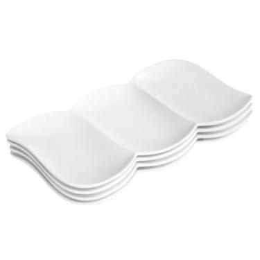 Imagem de Creativity Home Conjunto para servir batatas fritas e molhos, bandeja de porcelana, tigela dividida, conjunto de 4 travessas divididas/tigelas divididas, utensílios de mesa de almoço e buffet, para