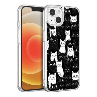 Imagem de ZHEPAITAO Capa compatível com iPhone 13 - Capa transparente de silicone flexível à prova de choque com gato preto e branco engraçado para homens e mulheres meninas