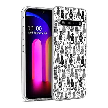 Imagem de XIASAIJBUDA Capa compatível com LG V60 ThinQ, capa transparente engraçada de gato fofo para meninas e mulheres, capa macia de TPU