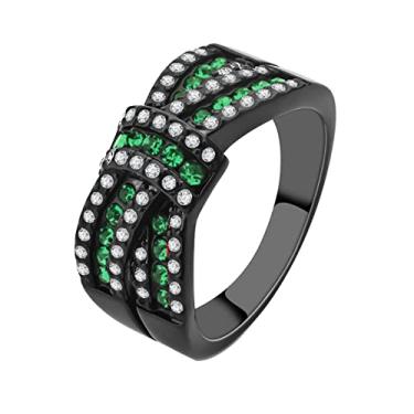Imagem de Design de cinto banhado a ouro preto alianças de casamento femininas corte princesa vermelho CZ strass anel de noivado, Metal strass Metal, Zircônia cúbica