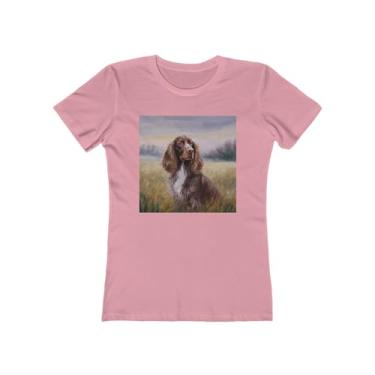 Imagem de Camiseta feminina de algodão fiado em anel Field Spaniel, Rosa claro liso, GG