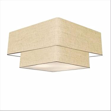 Imagem de Plafon Quadrado Cúpula Tecido Dupla 25/50x35 cm, Vivare Iluminação, Plafon3022 RST, Rustico Bege, Médio