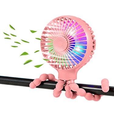 Imagem de scurry Ventilador portátil atualizado com ventilador portátil versátil ventilador de mesa USB recarregável com luz LED e design de tripé flexível para aromaterapia, ventilador portátil de 3 velocidades para carrinho (rosa)