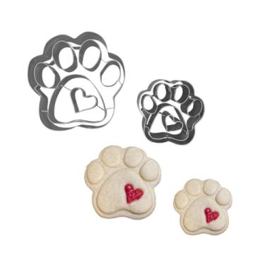 Imagem de Conjunto de coração com estampa de pata 3D cachorro gato animal impressão de biscoito cortador de massa 5 cm e 7,6 cm (conjunto de impressão de pata)