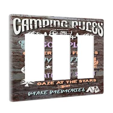 Imagem de Placa de interruptor de luz para acampamento com 3 interruptores de luz decorativa tripla para tomada de parede placa frontal decorativa para banheiro casa sala de estar quarto decoração 16 x 12 cm