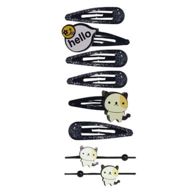 Imagem de Kit C/ 6 Tic Tac E 2 Elásticos De Cabelo Gatinho Marco Boni, Preto