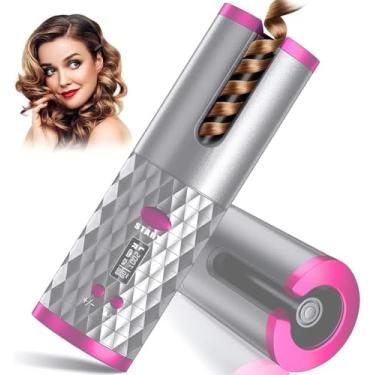 Imagem de Modelador de cabelo automático sem fio, modelador de cachos automático com visor LCD ajustável de temperatura e temporizador, modelador de cabelo de cerâmica, carregamento USB e recarregável,