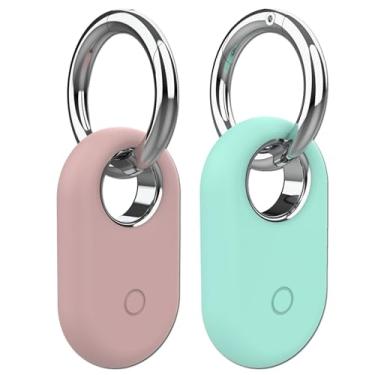 Imagem de Rzttwl Pacote com 2 capas compatíveis com Samsung Galaxy SmartTag 2, rastreador GPS de silicone para Samsung Tag 2 com chaveiro, capa protetora anti-perda Tag2 para chaves (verde, rosa)