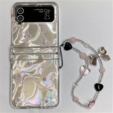 Imagem de Capa de telefone flor de linha rosa para Samsung Galaxy Z Flip 6 5 4 3 Capa protetora traseira para ZFlip4 ZFlip5 ZFlip6 Capa, corrente de capa, para Z Flip 4