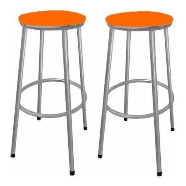 Imagem de Kit 2 Banco Banqueta Alta Sem Encosto - Moveraço, Prata, Assento Laran