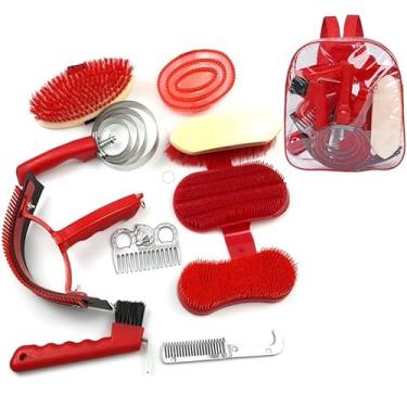 Imagem de MORECP 10 kit de cuidados para cavalos, conjunto de cuidados com cavalos com sacola, raspador de suor, pente de curry, escova, palheta de casco - Artigos essenciais para cuidados com equinos - MP1133
