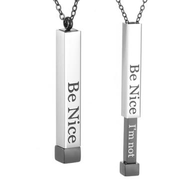 Imagem de SKQIR Be Kind of a Badass Colares femininos com mensagem oculta para melhores amigas irmãs, presentes inspiradores engraçados, colares com pingente de barra vertical, joias, presentes de mordaça para