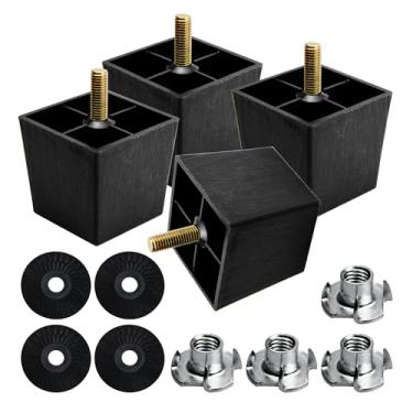 Imagem de bociloy 4 peças de pernas de móveis de plástico de 5 cm, rosca quadrada cônica M8 para sofá, poltrona, pés de substituição com parafusos de suspensão M8 e porcas em T