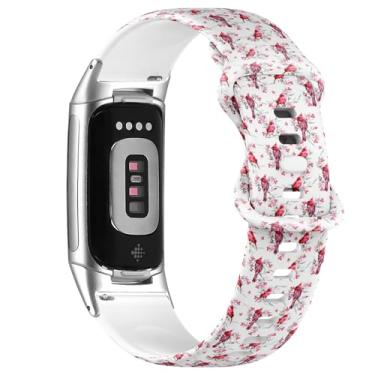 Imagem de Pulseira de silicone macio compatível com Fitbit Charge 5 / Fitbit Charge 6 (Christmas Birds Cardinales Leaves), pulseira esportiva macia para mulheres e homens