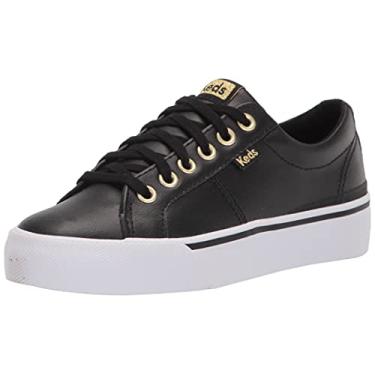 Imagem de Keds Tênis feminino Jump Kick com cadarço, Couro preto/dourado, 36