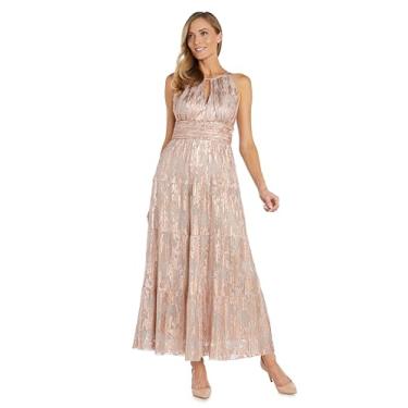 Imagem de R&M Richards Vestido maxi plissado Noir Bloom feminino, Rosa/ouro, 48