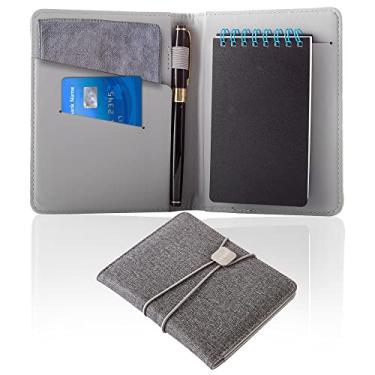 Imagem de OOKU Capa de caderno A6 Travelers compatível com Rocketbook Mini | Capa de caderno espiral encadernada na parte superior | Capa de couro PU para notebook de bolso de 8,9 cm x 14 cm com alça de caneta